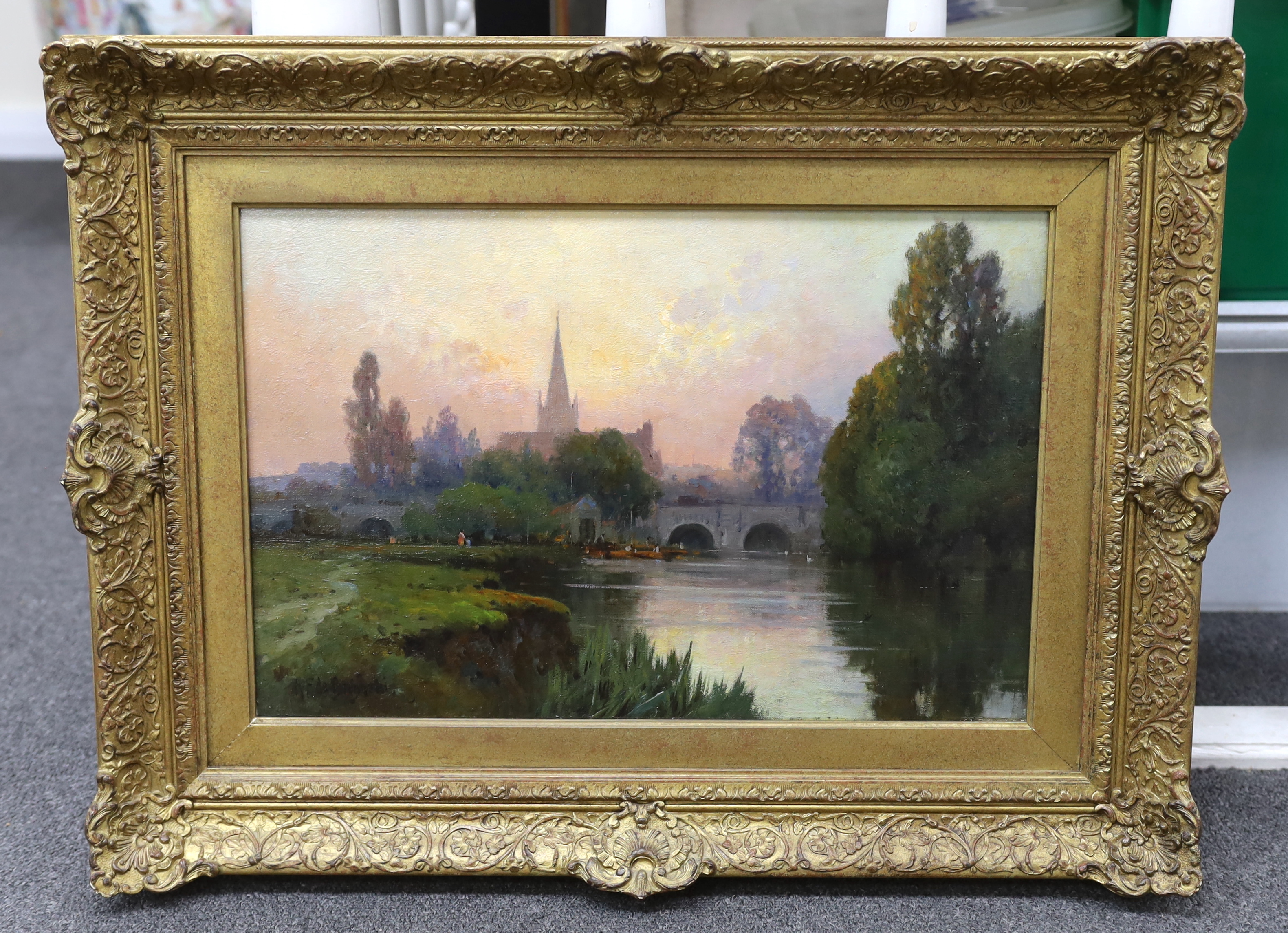Alfred Fontville de Breanski Jr. (1877-1957), Temple Lock on the Thames and Abingdon on Thames, oil on canvas, a pair, 30.5 x 40.5cm